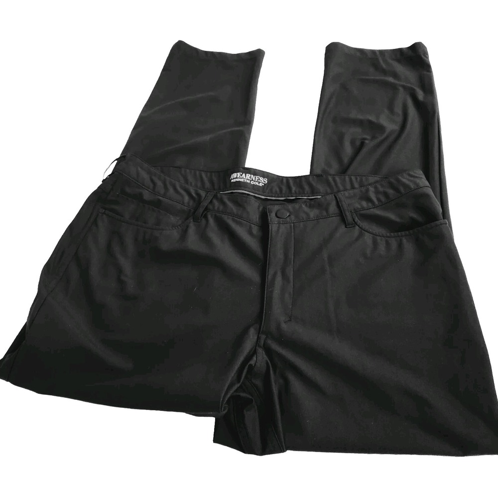 Kenneth Cole Awearness Mens Black Pants Sz 38x32 Five Pocket Flat Front Stretch